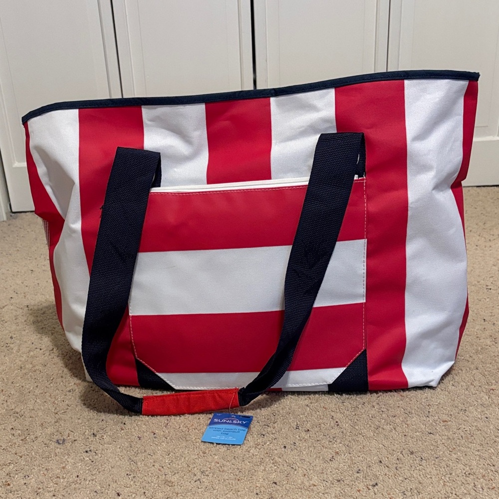Red and White Striped Beach Bag